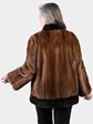 Woman's Natural Lunaraine Vintage Mink Fur Jacket with Mahogany Mink Trim