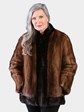 Woman's Natural Lunaraine Vintage Mink Fur Jacket with Mahogany Mink Trim