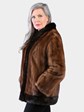 Woman's Natural Lunaraine Vintage Mink Fur Jacket with Mahogany Mink Trim