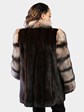 Woman's Natural Mahogany Mink Fur Stroller with Crystal Fox Tuxedo Front and Sleeves
