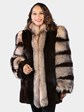 Woman's Natural Mahogany Mink Fur Stroller with Crystal Fox Tuxedo Front and Sleeves