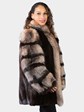 Woman's Natural Mahogany Mink Fur Stroller with Crystal Fox Tuxedo Front and Sleeves