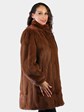 Woman's Dyed Whiskey Mink Fur Stroller with Sheared Beaver Trim