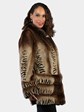 Woman's Semi Sheared Mahogany Degrade Mink Fur Stroller with Abstract Laser Design