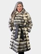 Woman's Vintage Natural Black Cross Female Mink Fur Coat with Leather Belt