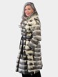 Woman's Vintage Natural Black Cross Female Mink Fur Coat with Leather Belt