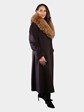 Woman's Brown 100% Cashmere Coat with Dyed Finn Raccoon Collar
