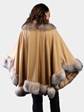 Woman's Gold Wool Cape with Crystal Fox Trim