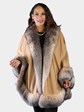 Woman's Gold Wool Cape with Crystal Fox Trim