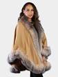 Woman's Gold Wool Cape with Crystal Fox Trim