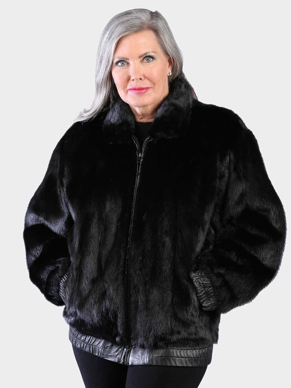 Woman's Natural Ranch Female Mink Fur Jacket Reversing to Black Leather