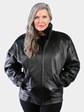 Woman's Natural Ranch Female Mink Fur Jacket Reversing to Black Leather