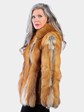 Woman's Natural Red Fox Fur Jacket with Leather Trim