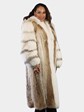 Woman's Natural Cayote Coat with Shadow Fox Tuxedo Front and Sleeves