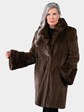 Woman's Light Brown Dyed Sheared Mink Fur Stroller with Traditional Mink Trim