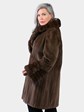 Woman's Light Brown Dyed Sheared Mink Fur Stroller with Traditional Mink Trim