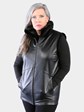 Woman's Dyed Black Sheared Mink Fur Vest Reversing to Leather