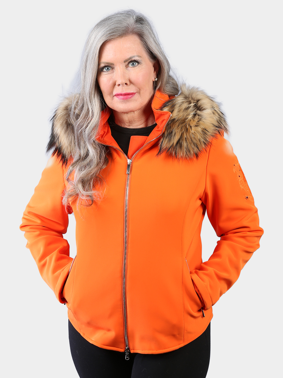 Woman's Dyed Orange Fabric Parka with Detachable Hood by M. Miller