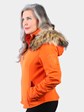 Woman's Dyed Orange Fabric Parka with Detachable Hood by M. Miller