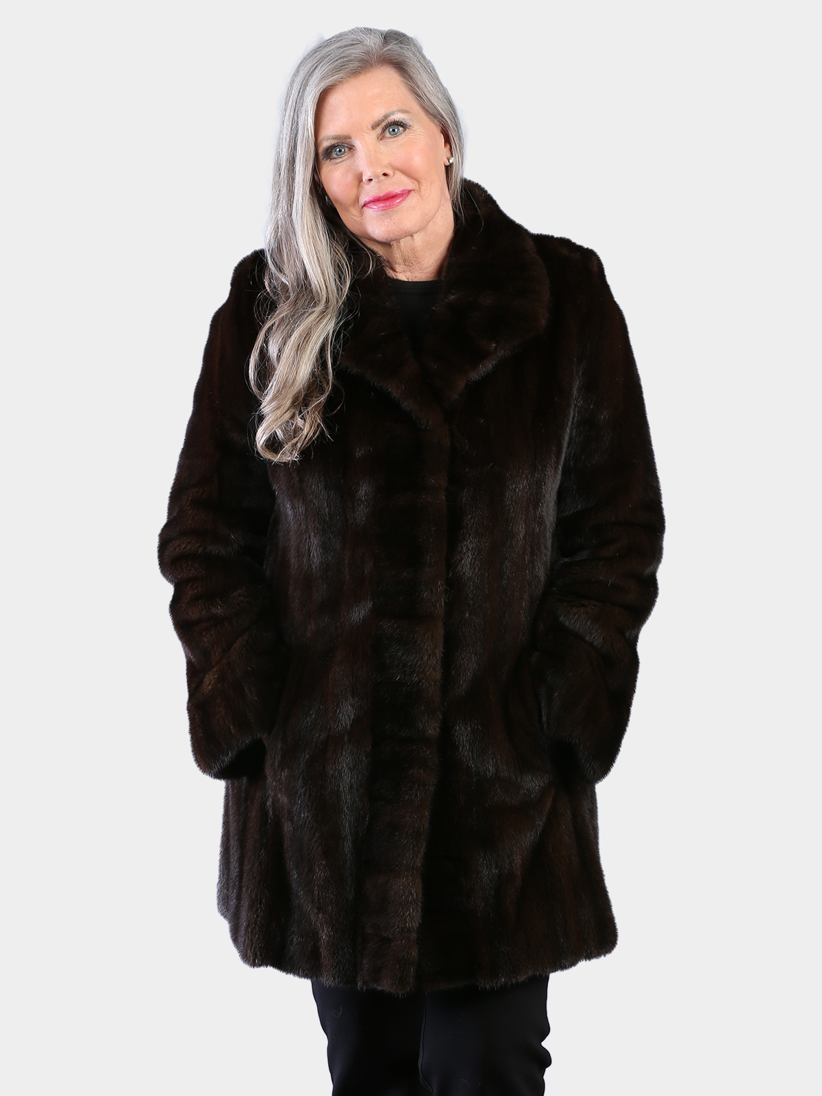 Woman's Natural Mahogany Female Mink Fur Stroller Reversing to Bronze Rain Taffeta