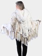 Woman's Natural White and Multicolored Knit Fox Finn Raccoon and Rex Rabbit Poncho