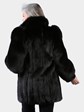 Woman's Natural Ranch Mink Fur Jacket with Black Fox Sleeves and Tuxedo Front