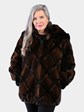 Woman's Natural Mahogany Mink Fur Jacket with Black Sheared Beaver Trim with Detachable Hood