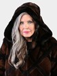 Woman's Natural Mahogany Mink Fur Jacket with Black Sheared Beaver Trim with Detachable Hood