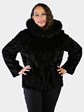 Woman's Plus Size Dyed Black Sheared Sculptured Mink Fur Parka Reversible to Rain Taffeta