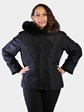 Woman's Plus Size Dyed Black Sheared Sculptured Mink Fur Parka Reversible to Rain Taffeta