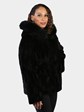 Woman's Plus Size Dyed Black Sheared Sculptured Mink Fur Parka Reversible to Rain Taffeta