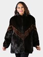 Woman's Plus Size Natural Ranch Mink Fur Jacket Reversing to Black Leather