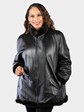 Woman's Plus Size Natural Ranch Mink Fur Jacket Reversing to Black Leather