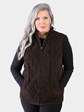 Woman's Brown Suede Quilted Leather Vest Reversible to Brown Rain Taffeta