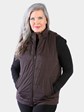 Woman's Brown Suede Quilted Leather Vest Reversible to Brown Rain Taffeta