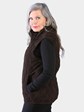 Woman's Brown Suede Quilted Leather Vest Reversible to Brown Rain Taffeta