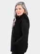 Woman's Black Suede Quilted Leather Vest Reversible to Black Rain Taffeta