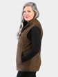Woman's Tobacco Suede Quilted Leather Vest Reversible to Navy Rain Taffeta
