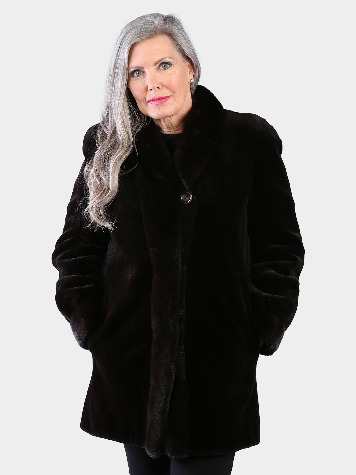 Woman's Dyed Dark Brown Sheared Mink Fur Stroller (Reversible)
