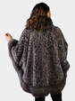 Woman's Plus Size Grey / Black Animal Print Stenciled Mink Fur Cape with Silver Fox Trim and Leather Belt