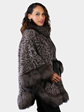 Woman's Plus Size Grey / Black Animal Print Stenciled Mink Fur Cape with Silver Fox Trim and Leather Belt