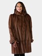 Woman's Plus Size Dyed Light Brown Sheared Mink Fur 3/4 Swing Coat