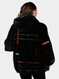 Woman's Plus Size Dyed Zuki Sheared Beaver Fur Parka Black with Colorful Abstract Design