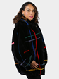 Woman's Plus Size Dyed Zuki Sheared Beaver Fur Parka Black with Colorful Abstract Design