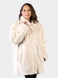 Woman's Plus Size Dyed Cream Sheared Beaver Fur Stroller with Mink Trim