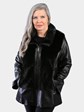 Woman's Natural Ranch Mink Fur Jacket with Leather Sleeves and Sides
