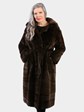 Woman's Dyed Brown Sheared Mink Fur Coat with Belt