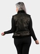 Woman's Dyed Black and Gold Animal Print Shearling Lamb Fur Vest