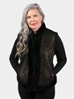 Woman's Dyed Black and Gold Animal Print Shearling Lamb Fur Vest
