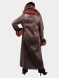 Woman's Dyed Brown and Red Shearling Lamb Coat and Dyed to Match Silver Fox Fur Trim by Louis Feraud
